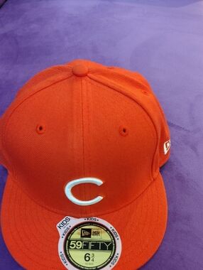 New Era Kids Bright Orange Fitted Cap with White 'C' Embroidery